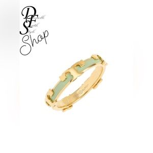 Tory Burch Serif-T Enameled Stackable Ring Gold /Mint